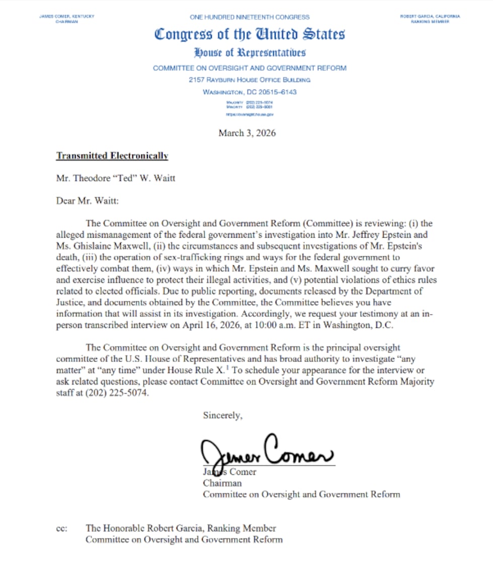 Letter from the oversight committee sent to Ted Waitt.