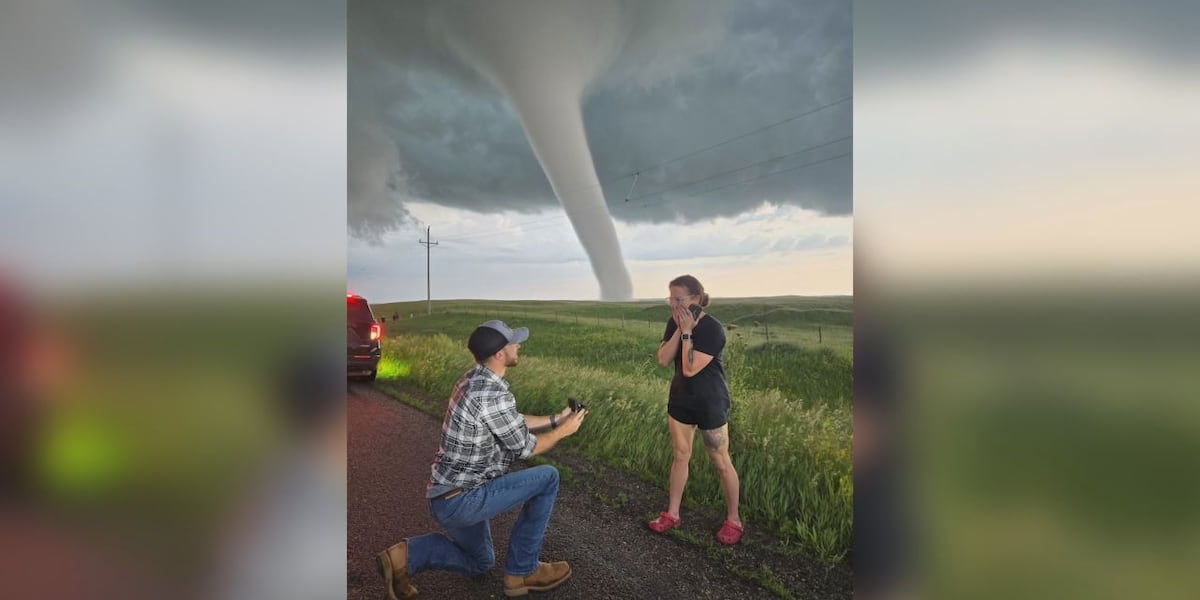 Storm chasers get engaged during tornado in South Dakota