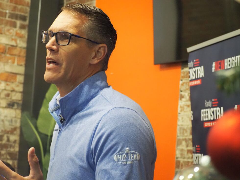 U.S. Rep. Randy Feenstra, running for Iowa governor, answered questions during a campaign...