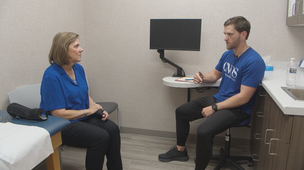 Tyson Allen has a full morning seeing patients, including a check-up on Linda Bowden, who...